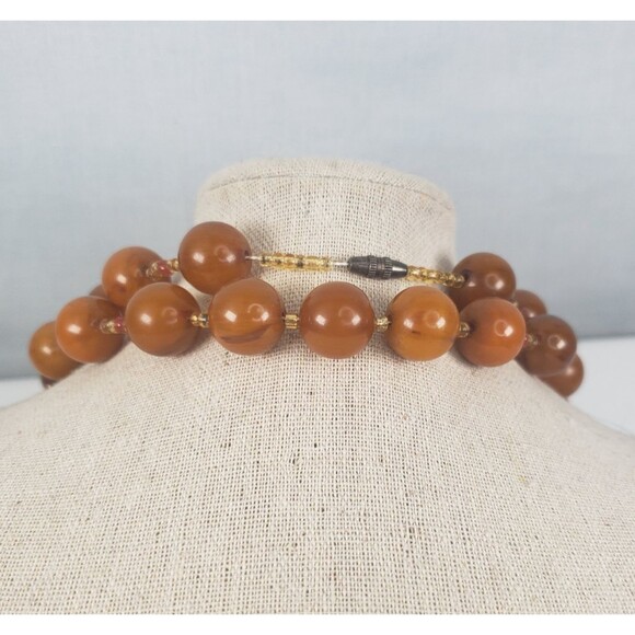 Vintage Round Butterscotch Bakelite Beads w/Sea Beads Barrel Clasp 19" Necklace - Picture 7 of 11